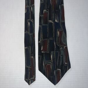 Conte di Milano Silk Tie Mens Abstract Geometric Art Printed In Italy Navy Rust